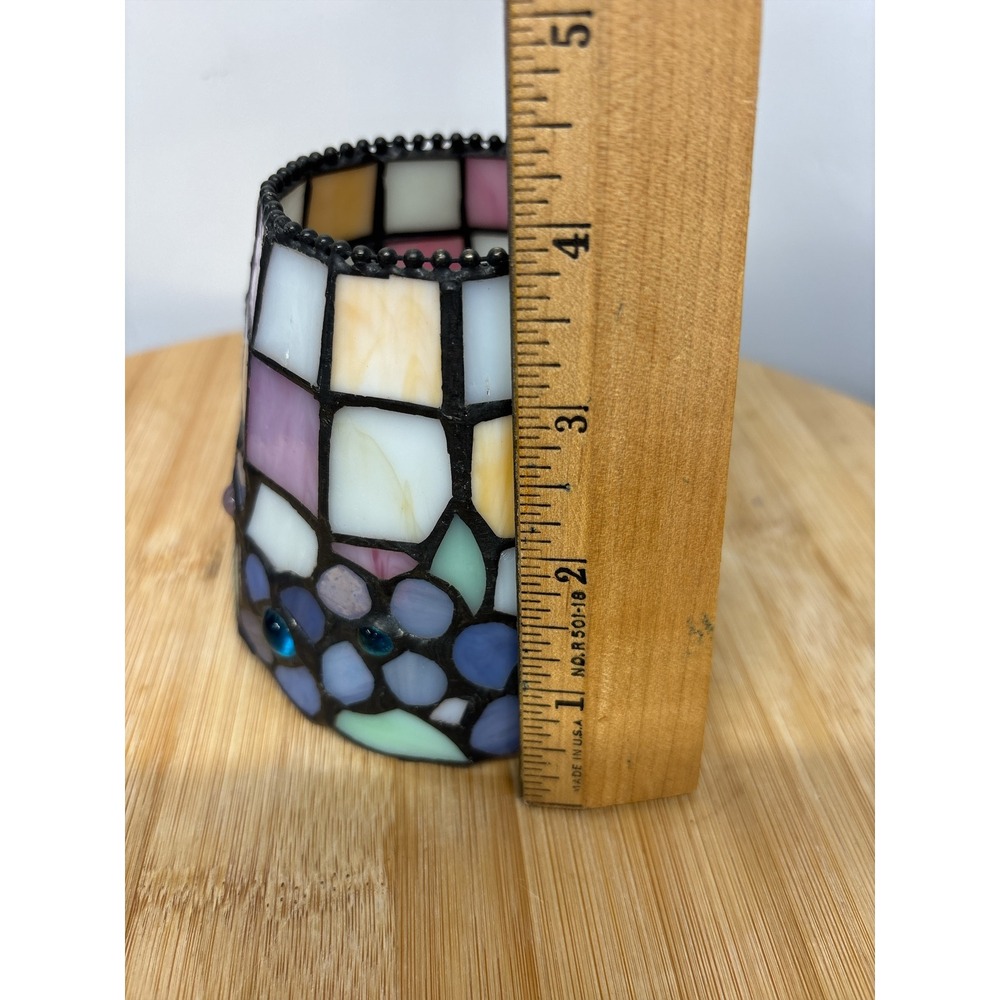 PartyLite Stained Glass Hydrangea Tiffany Style Tea Light Candle Lamp Shade - Picture 8 of 10